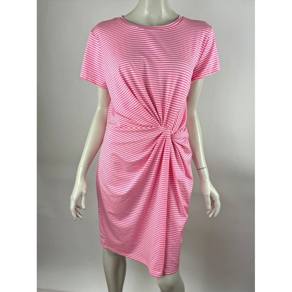 Vineyard Vines Side Twist Sankaty Dress Women L EUC Short Sleeve Crew Neck